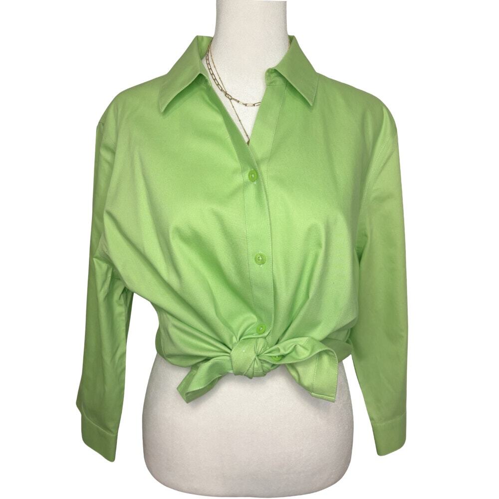 Chico's Lime Green Button Down Shirt Oversized L/14 Wrinkle Resistant
